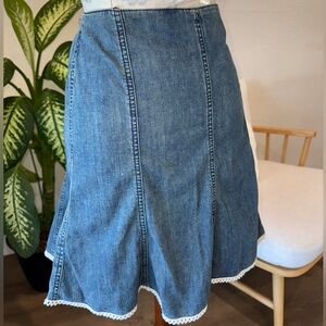 Forever 21 Vintage Y2K Fit And Flare Blue Denim 100% Cotton A-Line Large Skirt